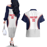 United States 2026 Baseball Custom Couples Matching Off The Shoulder Long Sleeve Dress and Hawaiian Shirt Go USA Drip Style
