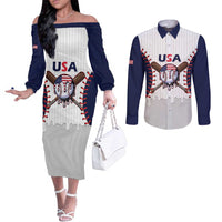 United States 2026 Baseball Custom Couples Matching Off The Shoulder Long Sleeve Dress and Long Sleeve Button Shirt Go USA Drip Style