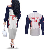 United States 2026 Baseball Custom Couples Matching Off The Shoulder Long Sleeve Dress and Long Sleeve Button Shirt Go USA Drip Style