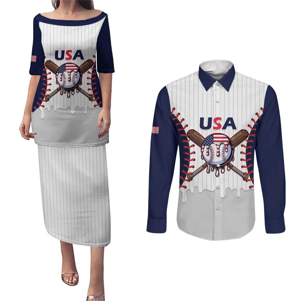United States 2026 Baseball Custom Couples Matching Puletasi and Long Sleeve Button Shirt Go USA Drip Style