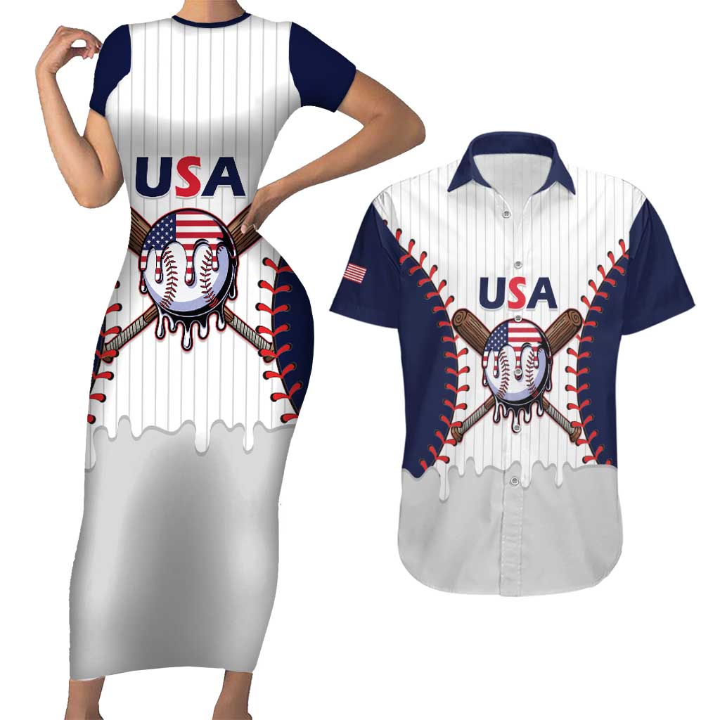 United States 2026 Baseball Custom Couples Matching Short Sleeve Bodycon Dress and Hawaiian Shirt Go USA Drip Style