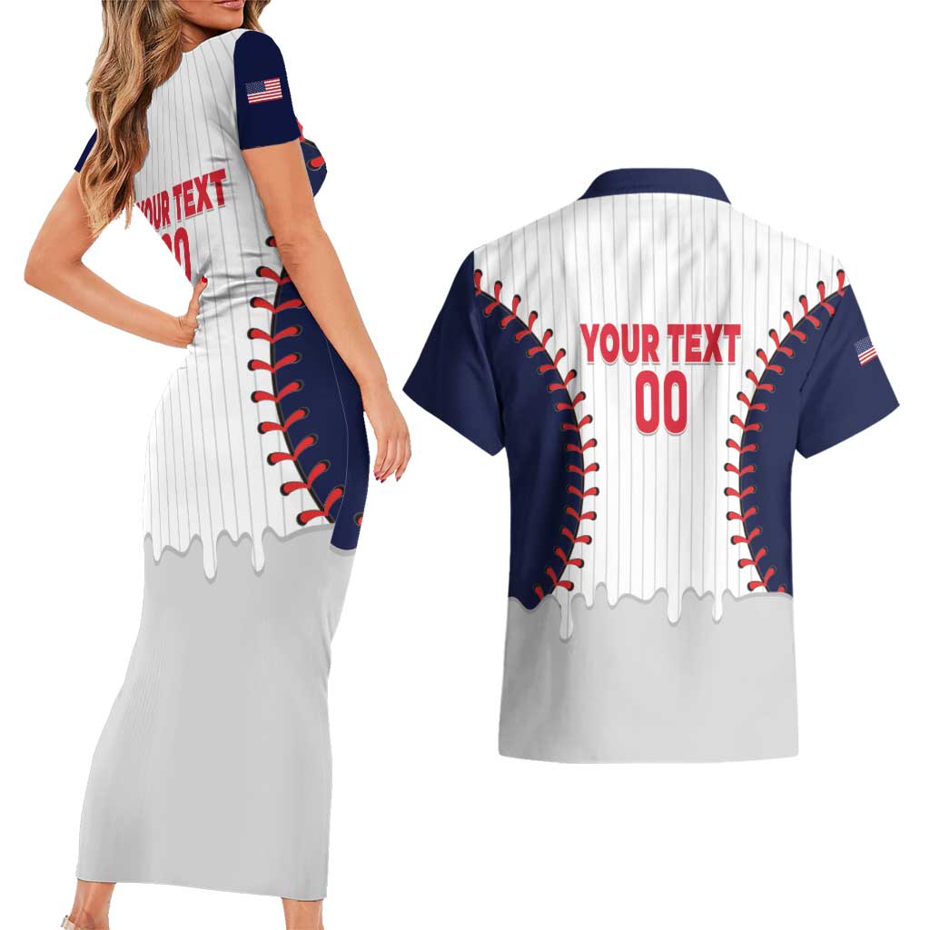 United States 2026 Baseball Custom Couples Matching Short Sleeve Bodycon Dress and Hawaiian Shirt Go USA Drip Style