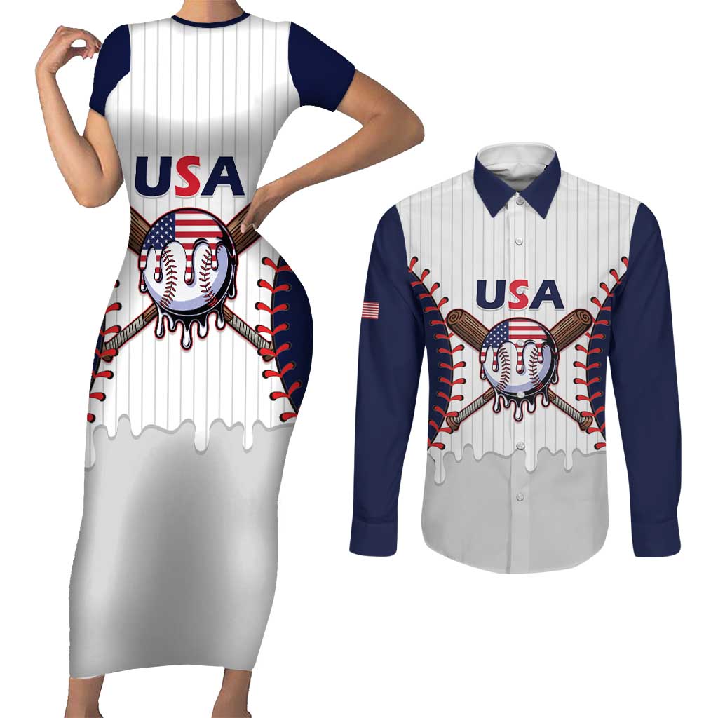 United States 2026 Baseball Custom Couples Matching Short Sleeve Bodycon Dress and Long Sleeve Button Shirt Go USA Drip Style