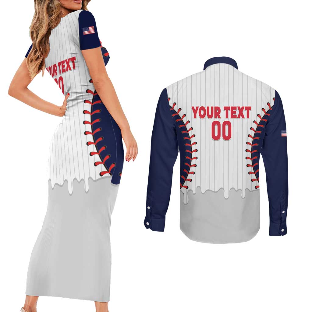 United States 2026 Baseball Custom Couples Matching Short Sleeve Bodycon Dress and Long Sleeve Button Shirt Go USA Drip Style