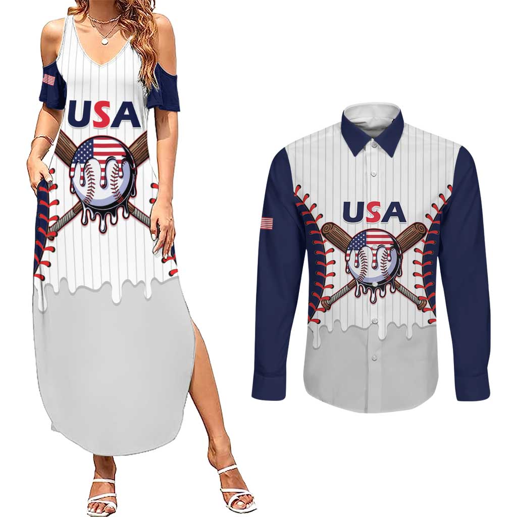United States 2026 Baseball Custom Couples Matching Summer Maxi Dress and Long Sleeve Button Shirt Go USA Drip Style