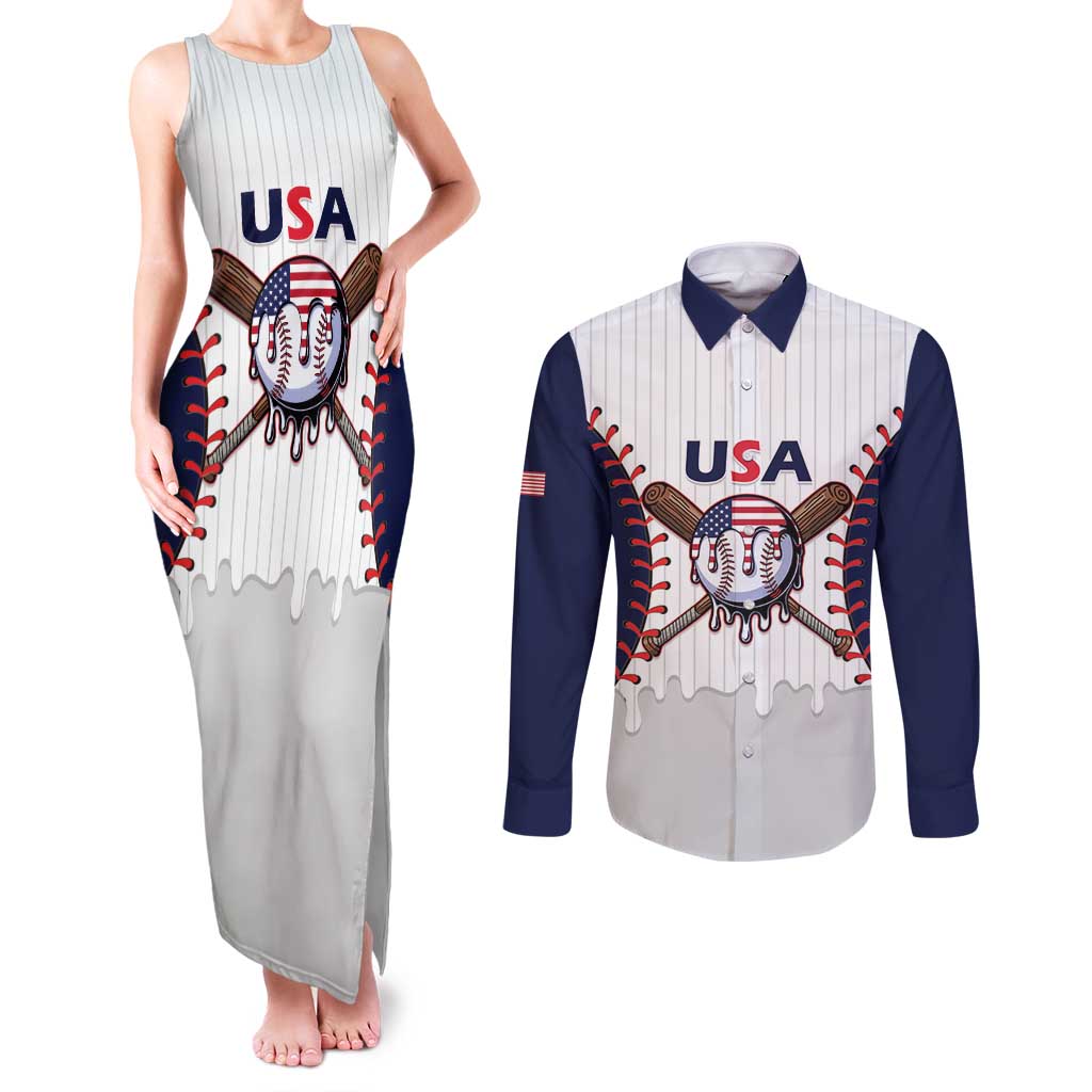 United States 2026 Baseball Custom Couples Matching Tank Maxi Dress and Long Sleeve Button Shirt Go USA Drip Style