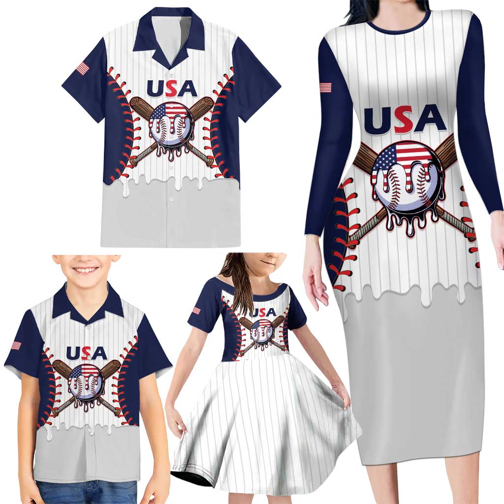 United States 2026 Baseball Custom Family Matching Long Sleeve Bodycon Dress and Hawaiian Shirt Go USA Drip Style
