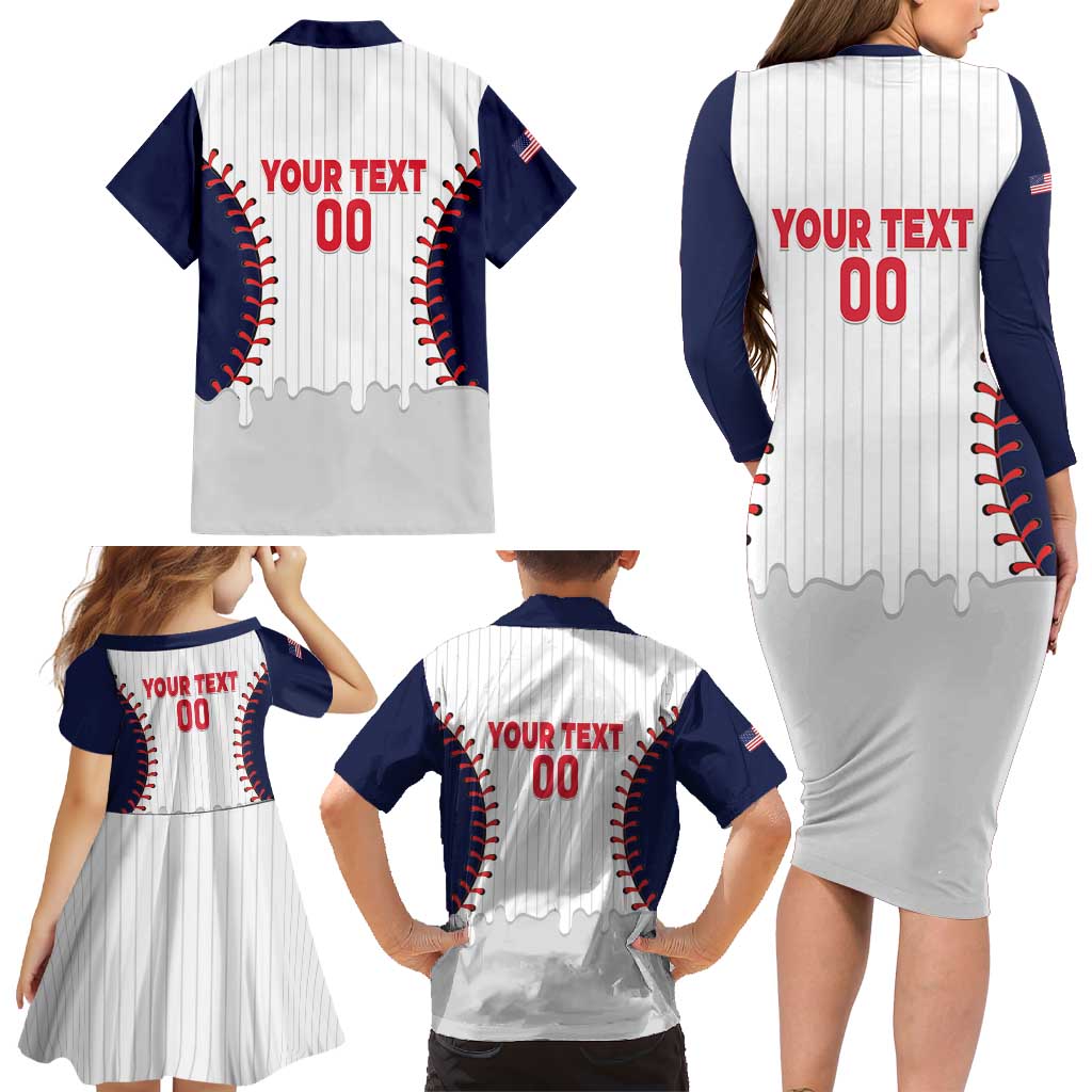 United States 2026 Baseball Custom Family Matching Long Sleeve Bodycon Dress and Hawaiian Shirt Go USA Drip Style