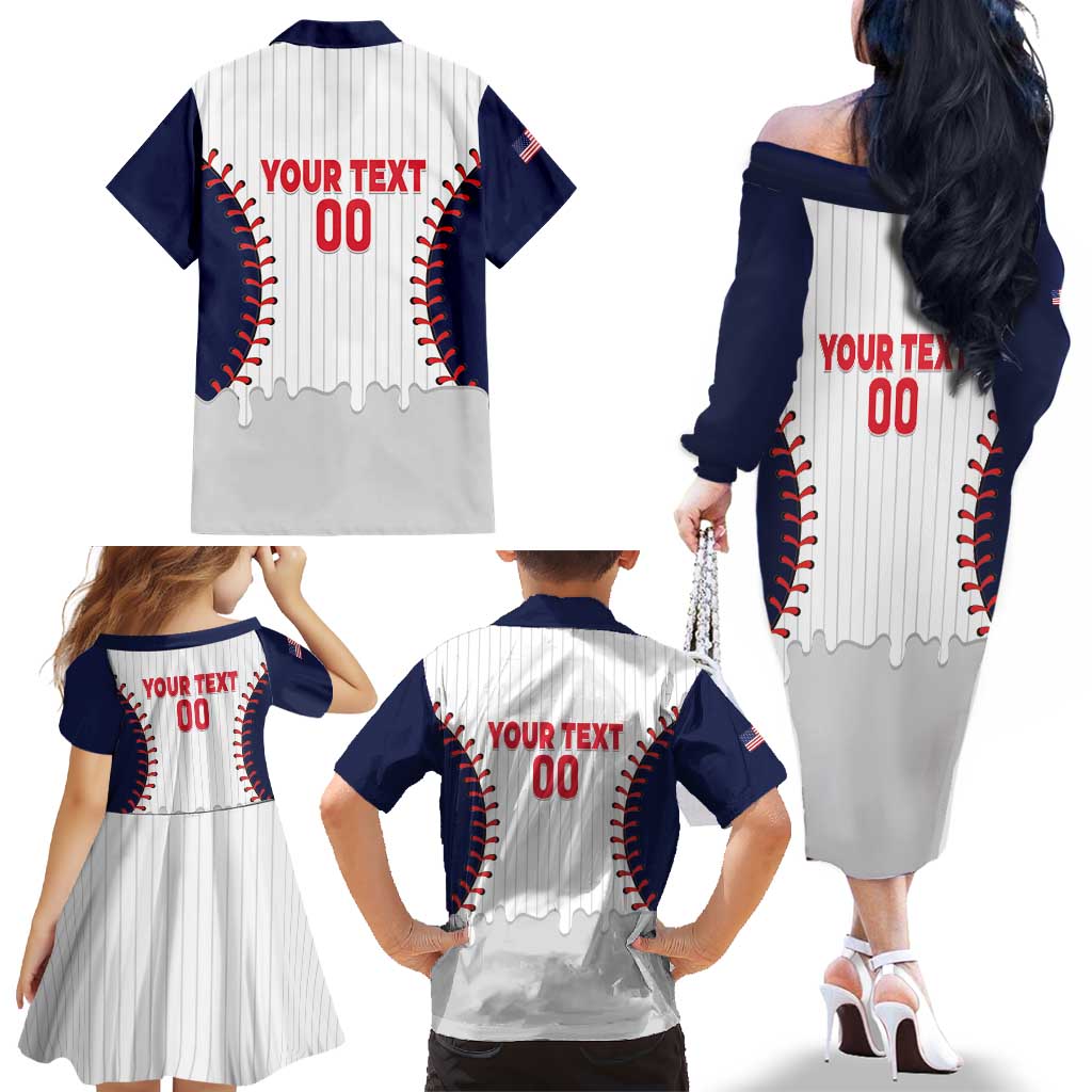 United States 2026 Baseball Custom Family Matching Off The Shoulder Long Sleeve Dress and Hawaiian Shirt Go USA Drip Style