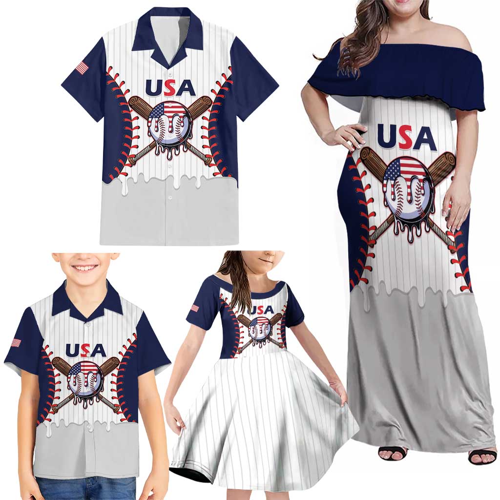 United States 2026 Baseball Custom Family Matching Off Shoulder Maxi Dress and Hawaiian Shirt Go USA Drip Style
