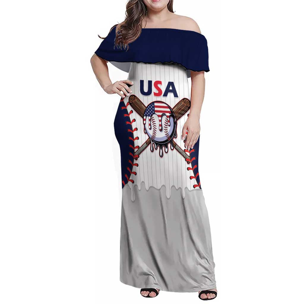 United States 2026 Baseball Custom Family Matching Off Shoulder Maxi Dress and Hawaiian Shirt Go USA Drip Style