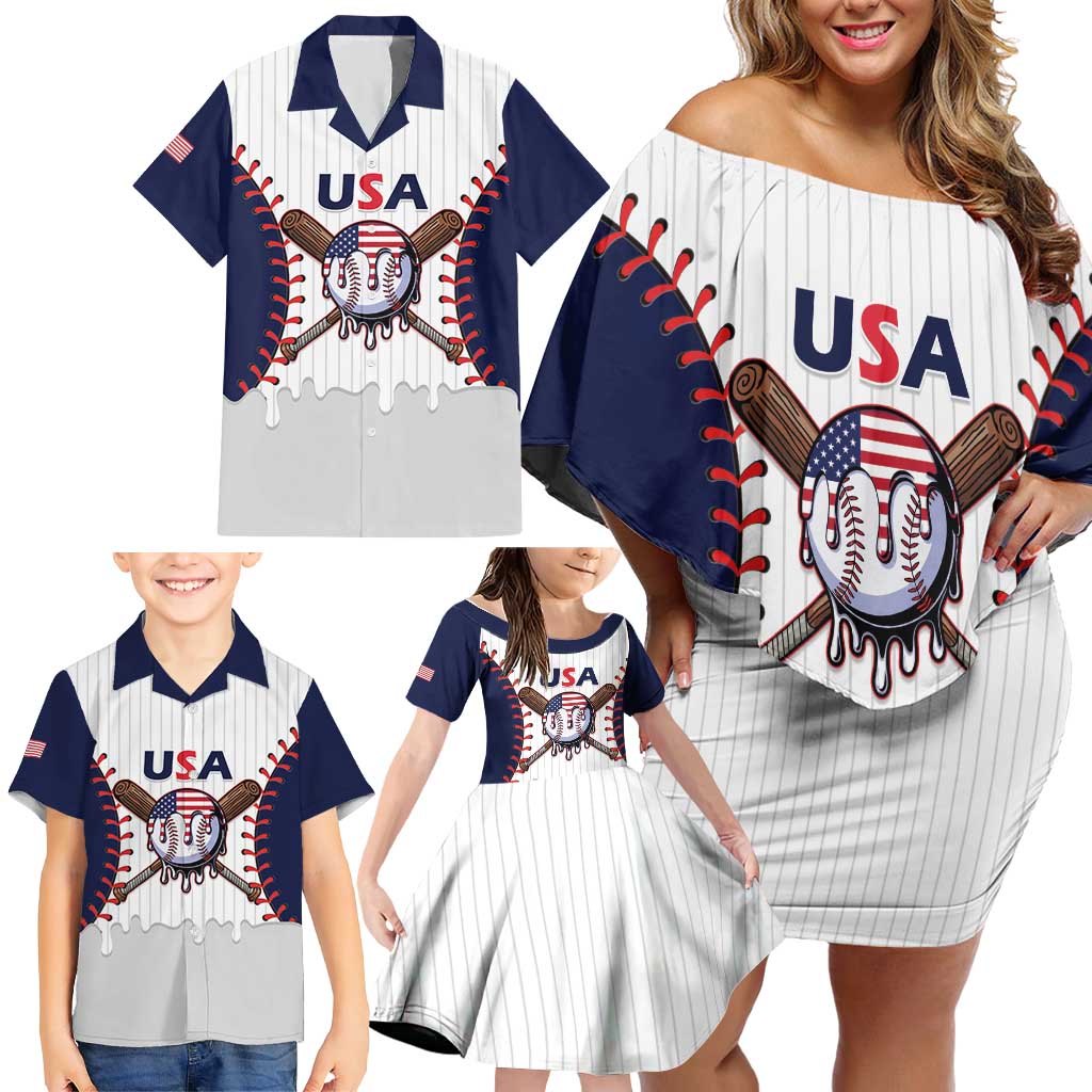United States 2026 Baseball Custom Family Matching Off Shoulder Short Dress and Hawaiian Shirt Go USA Drip Style
