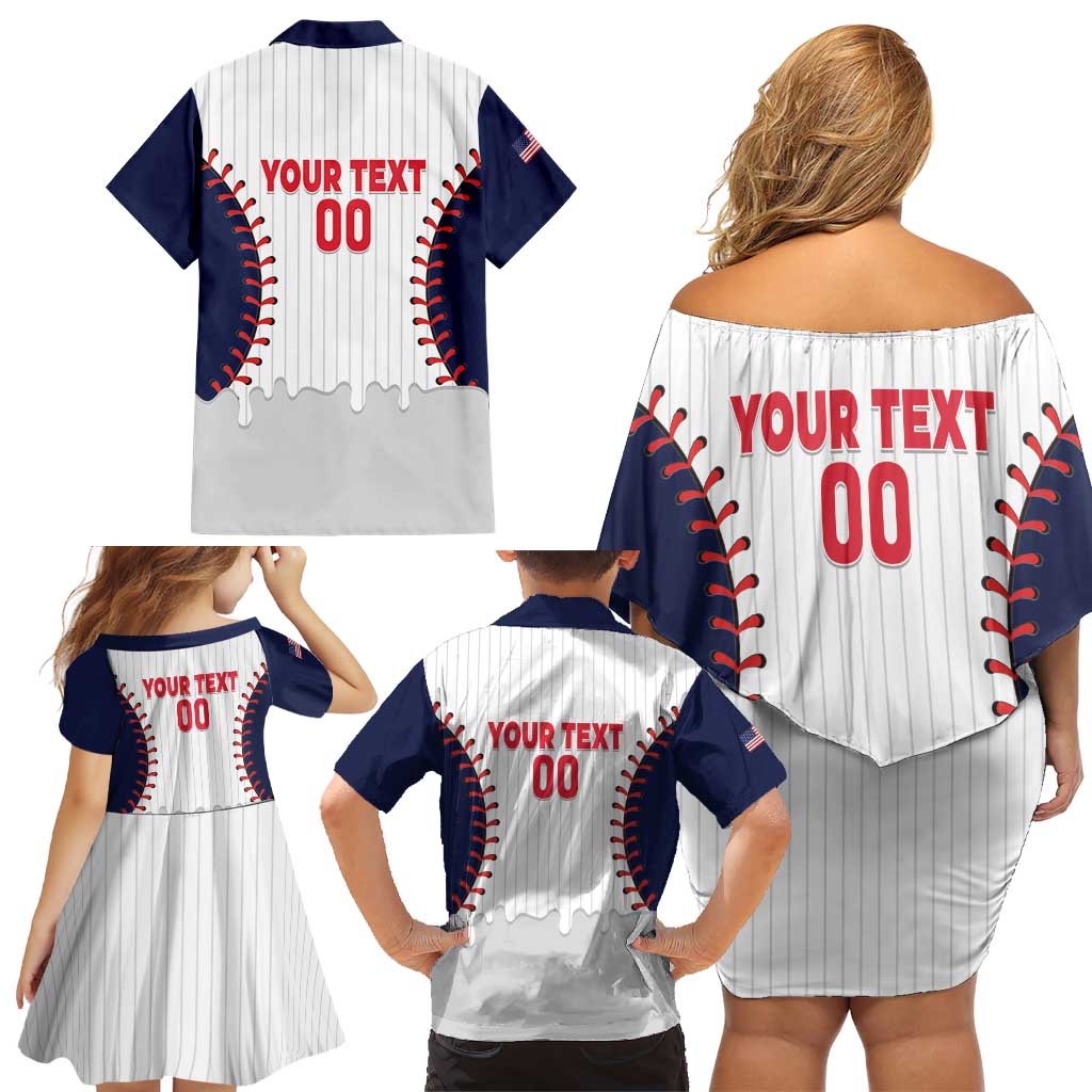 United States 2026 Baseball Custom Family Matching Off Shoulder Short Dress and Hawaiian Shirt Go USA Drip Style