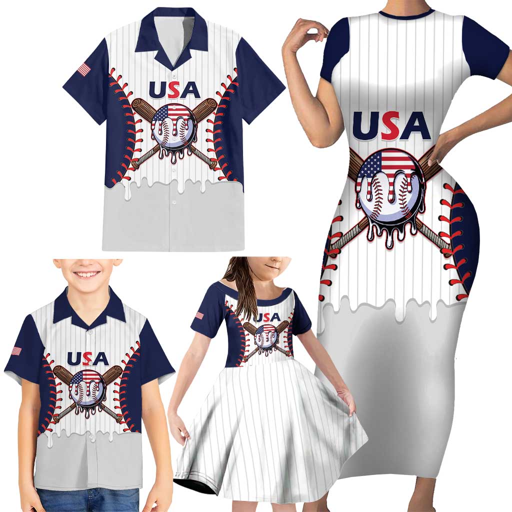 United States 2026 Baseball Custom Family Matching Short Sleeve Bodycon Dress and Hawaiian Shirt Go USA Drip Style