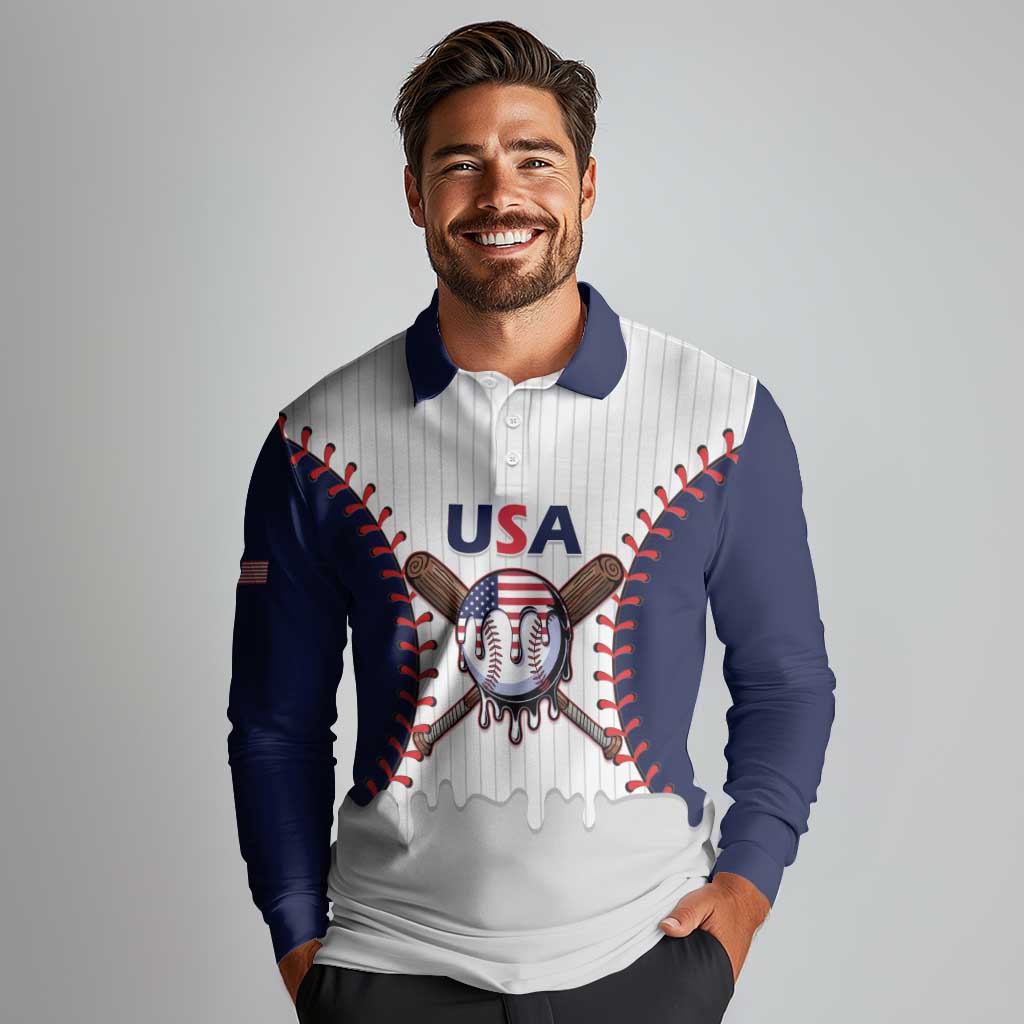 United States 2026 Baseball Custom Long Sleeve Polo Shirt Go USA Drip Style