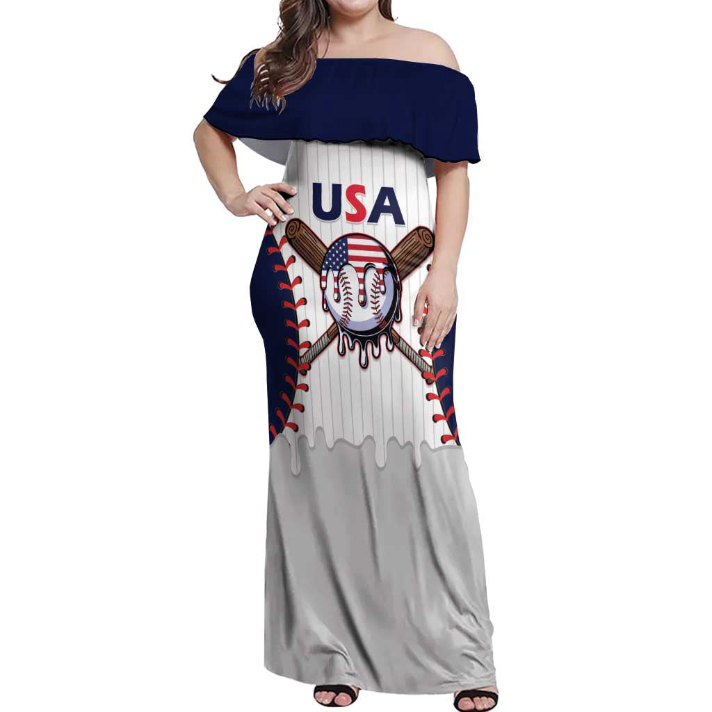 United States 2026 Baseball Custom Off Shoulder Maxi Dress Go USA Drip Style