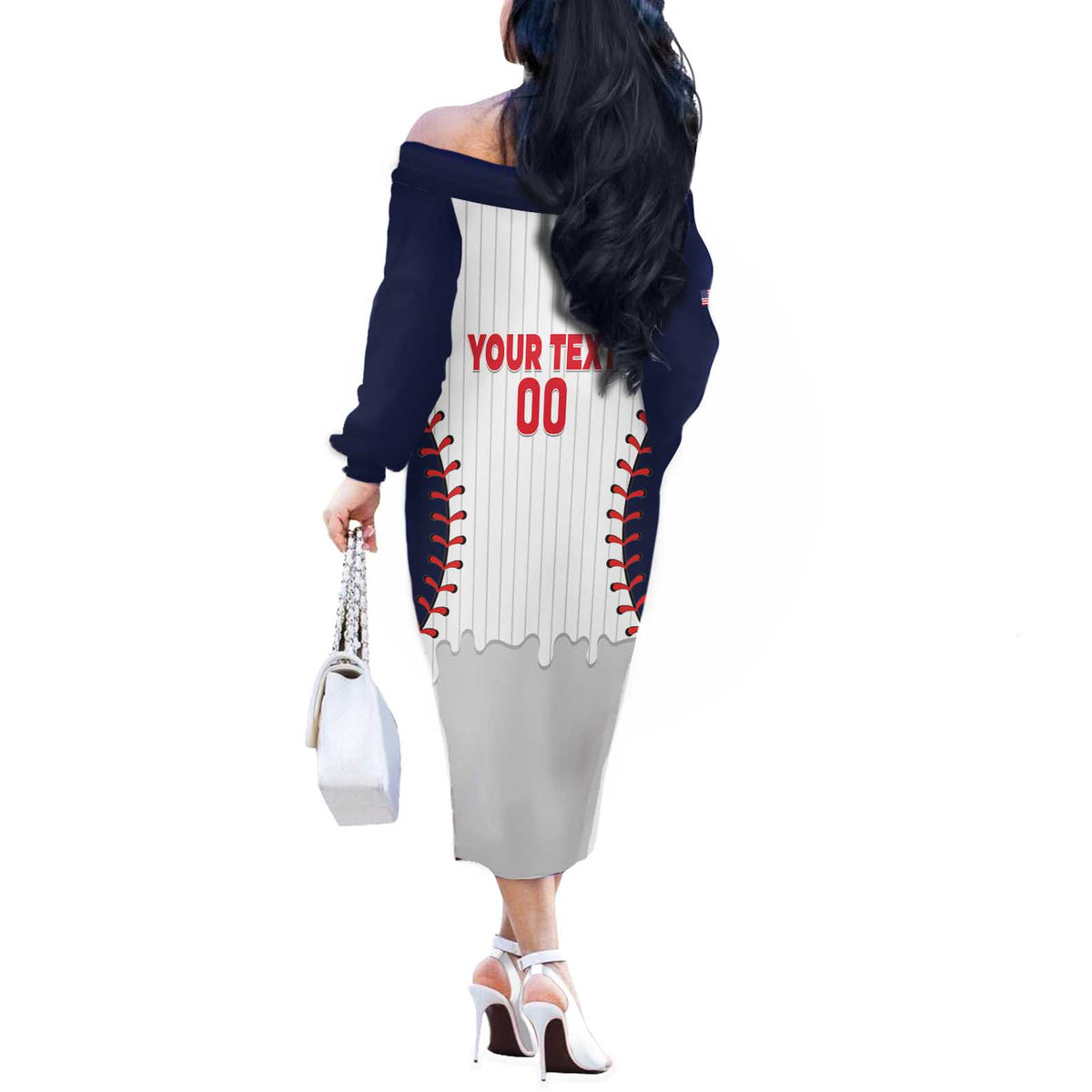 United States 2026 Baseball Custom Off The Shoulder Long Sleeve Dress Go USA Drip Style