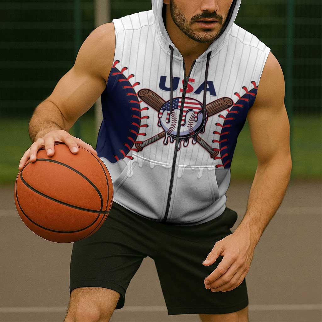 United States 2026 Baseball Custom Sleeveless Zip Hoodie Go USA Drip Style