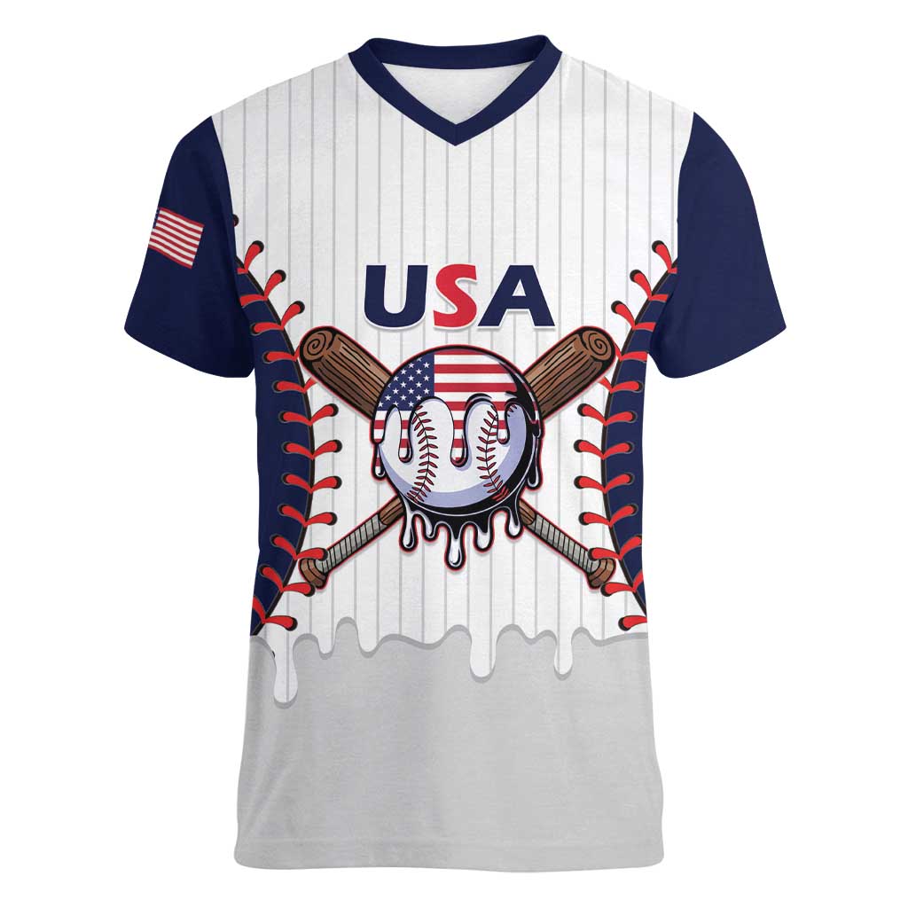 United States 2026 Baseball Custom Women V-Neck T-Shirt Go USA Drip Style