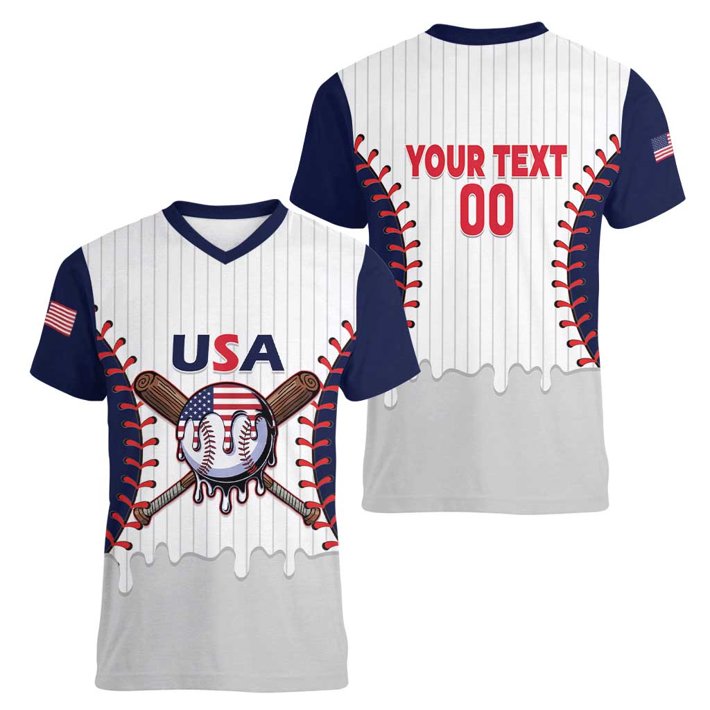 United States 2026 Baseball Custom Women V-Neck T-Shirt Go USA Drip Style