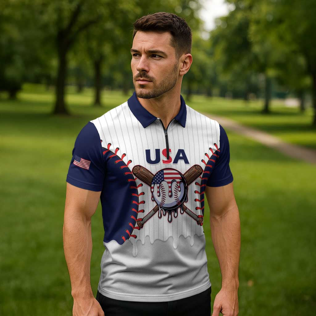 United States 2026 Baseball Custom Zipper Polo Shirt Go USA Drip Style