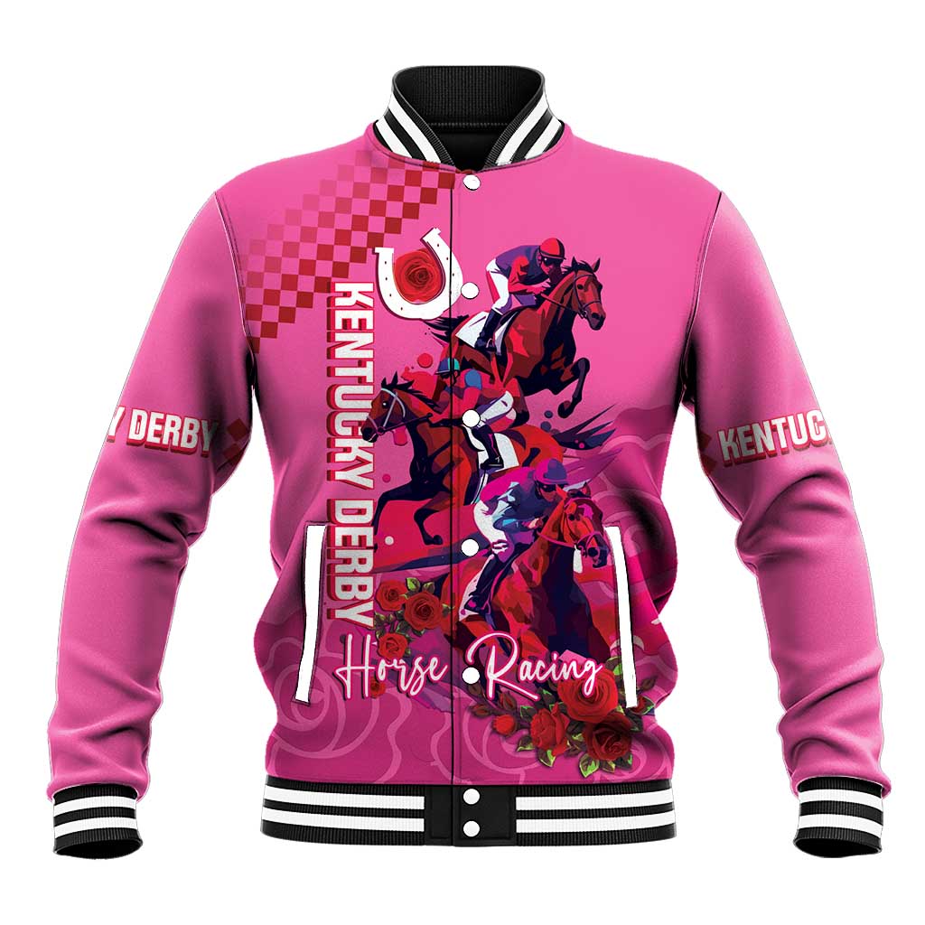 Kentucky Horse Racing Baseball Jacket 151st Anniversary With Roses - Pink Version LT14