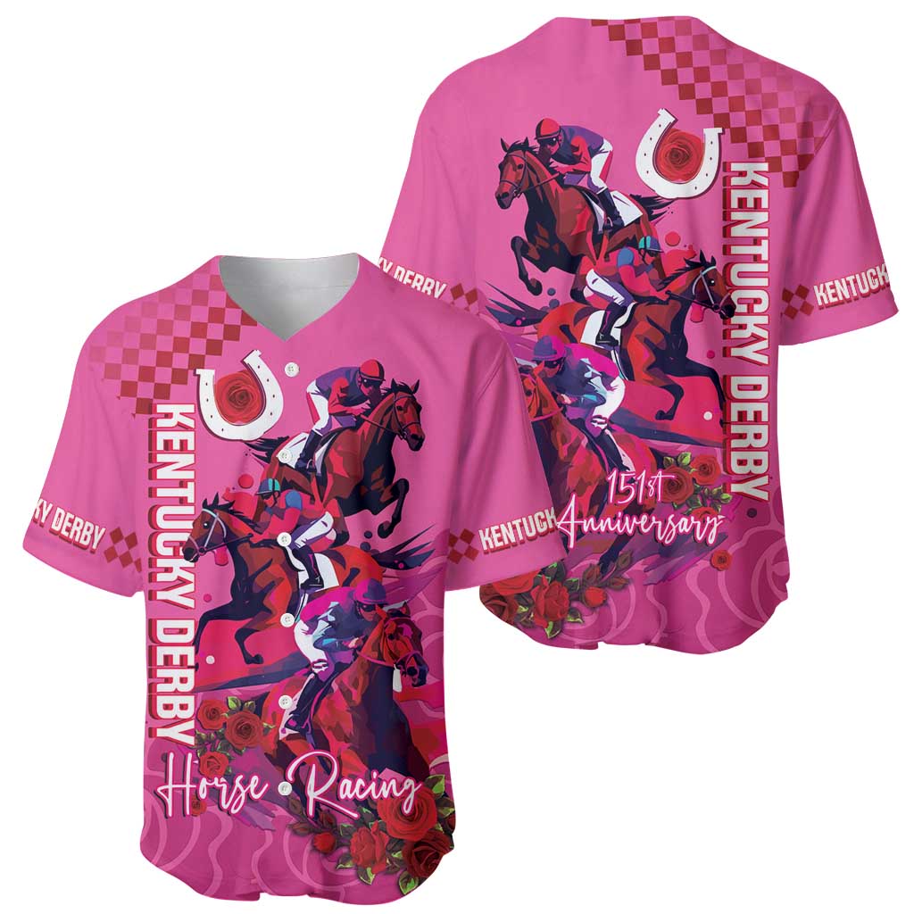 Kentucky Horse Racing Baseball Jersey 151st Anniversary With Roses - Pink Version LT14