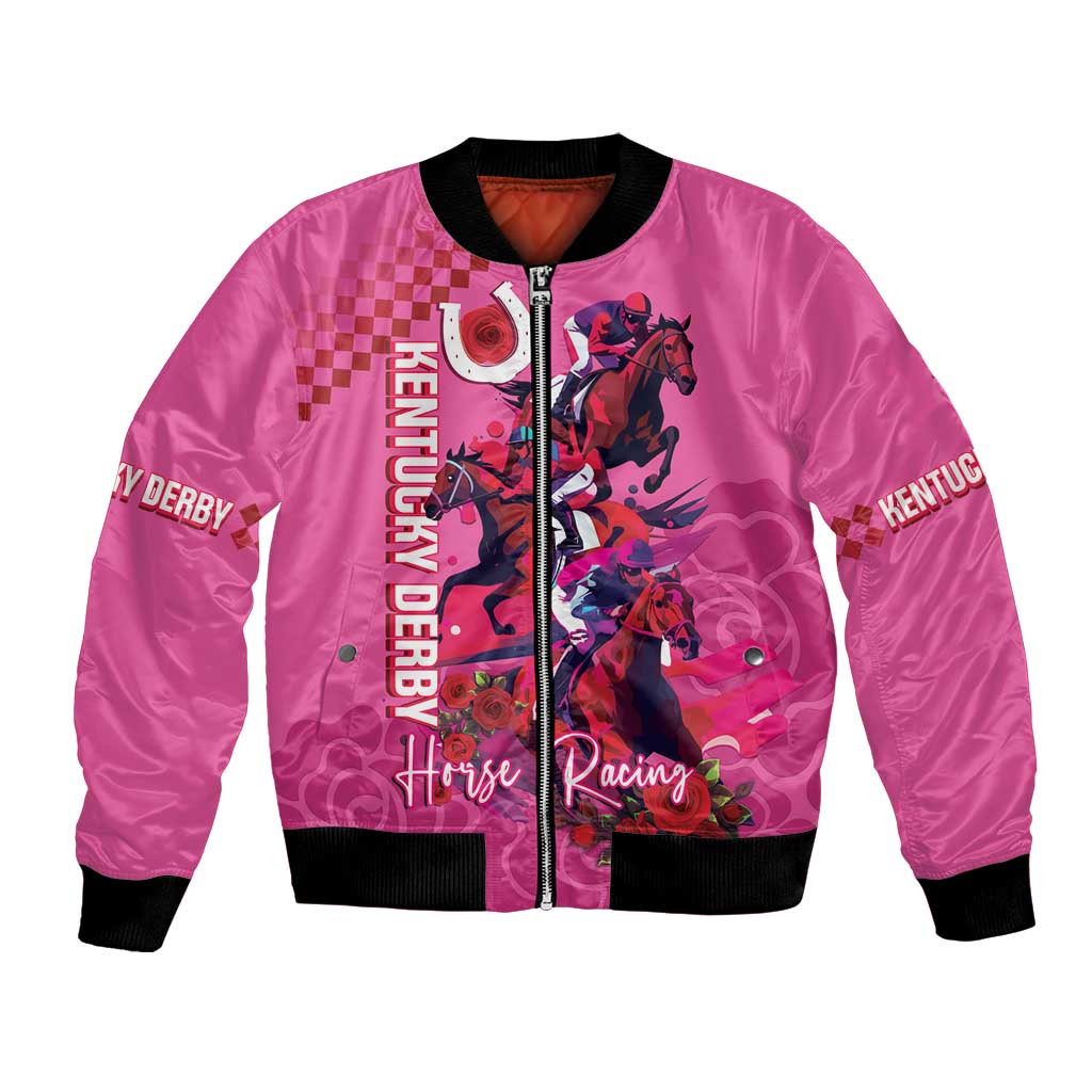 Kentucky Horse Racing Bomber Jacket 151st Anniversary With Roses - Pink Version LT14