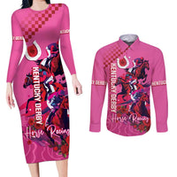 Kentucky Horse Racing Couples Matching Long Sleeve Bodycon Dress and Long Sleeve Button Shirt 151st Anniversary With Roses - Pink Version LT14