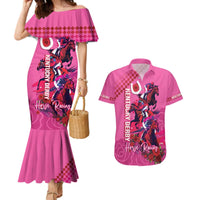 Kentucky Horse Racing Couples Matching Mermaid Dress and Hawaiian Shirt 151st Anniversary With Roses - Pink Version LT14