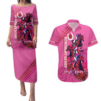 Kentucky Horse Racing Couples Matching Puletasi and Hawaiian Shirt 151st Anniversary With Roses - Pink Version LT14
