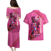 Kentucky Horse Racing Couples Matching Puletasi and Hawaiian Shirt 151st Anniversary With Roses - Pink Version LT14