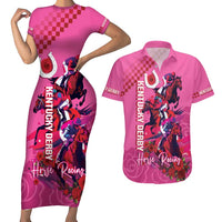 Kentucky Horse Racing Couples Matching Short Sleeve Bodycon Dress and Hawaiian Shirt 151st Anniversary With Roses - Pink Version LT14