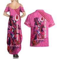 Kentucky Horse Racing Couples Matching Summer Maxi Dress and Hawaiian Shirt 151st Anniversary With Roses - Pink Version LT14