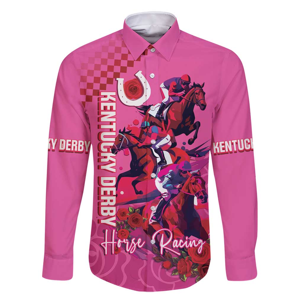 Kentucky Horse Racing Family Matching Long Sleeve Bodycon Dress and Hawaiian Shirt 151st Anniversary With Roses - Pink Version LT14