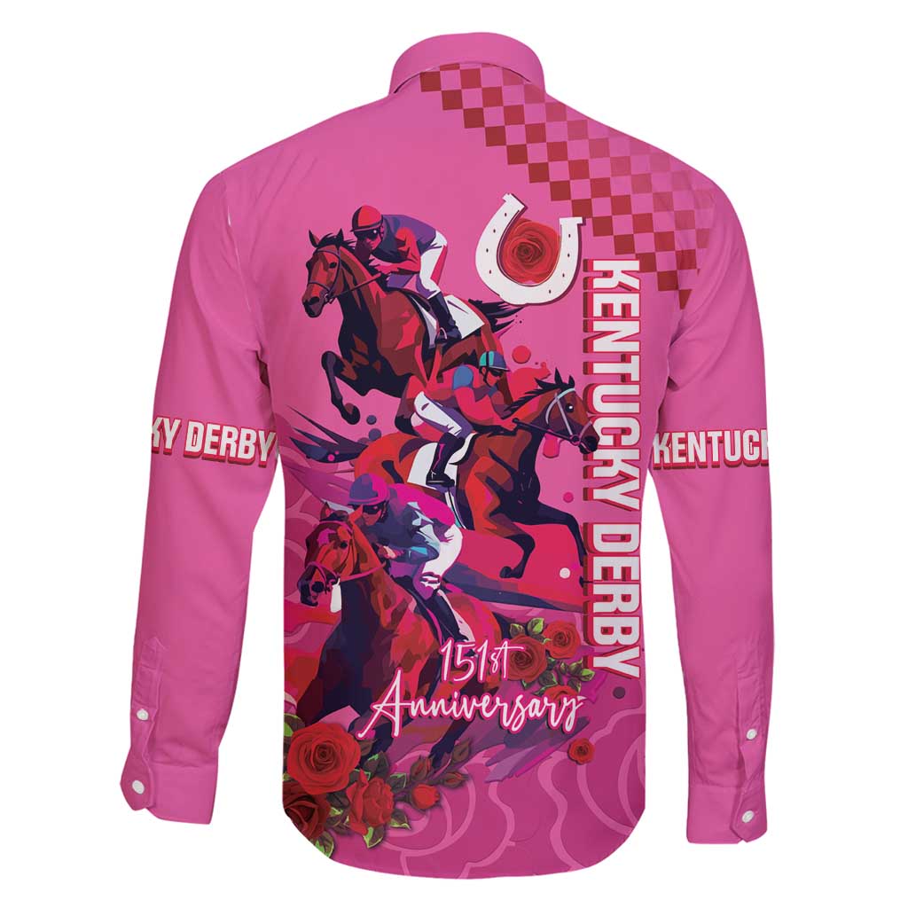 Kentucky Horse Racing Family Matching Long Sleeve Bodycon Dress and Hawaiian Shirt 151st Anniversary With Roses - Pink Version LT14