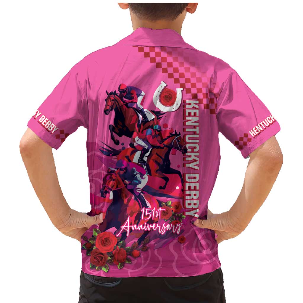Kentucky Horse Racing Family Matching Mermaid Dress and Hawaiian Shirt 151st Anniversary With Roses - Pink Version LT14