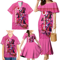 Kentucky Horse Racing Family Matching Mermaid Dress and Hawaiian Shirt 151st Anniversary With Roses - Pink Version LT14