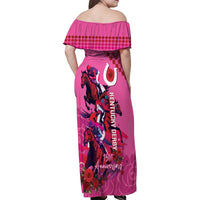 Kentucky Horse Racing Family Matching Off Shoulder Maxi Dress and Hawaiian Shirt 151st Anniversary With Roses - Pink Version LT14