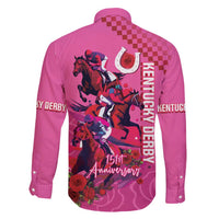 Kentucky Horse Racing Family Matching Off Shoulder Short Dress and Hawaiian Shirt 151st Anniversary With Roses - Pink Version LT14