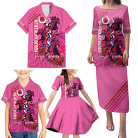 Kentucky Horse Racing Family Matching Puletasi and Hawaiian Shirt 151st Anniversary With Roses - Pink Version LT14