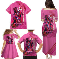 Kentucky Horse Racing Family Matching Puletasi and Hawaiian Shirt 151st Anniversary With Roses - Pink Version LT14