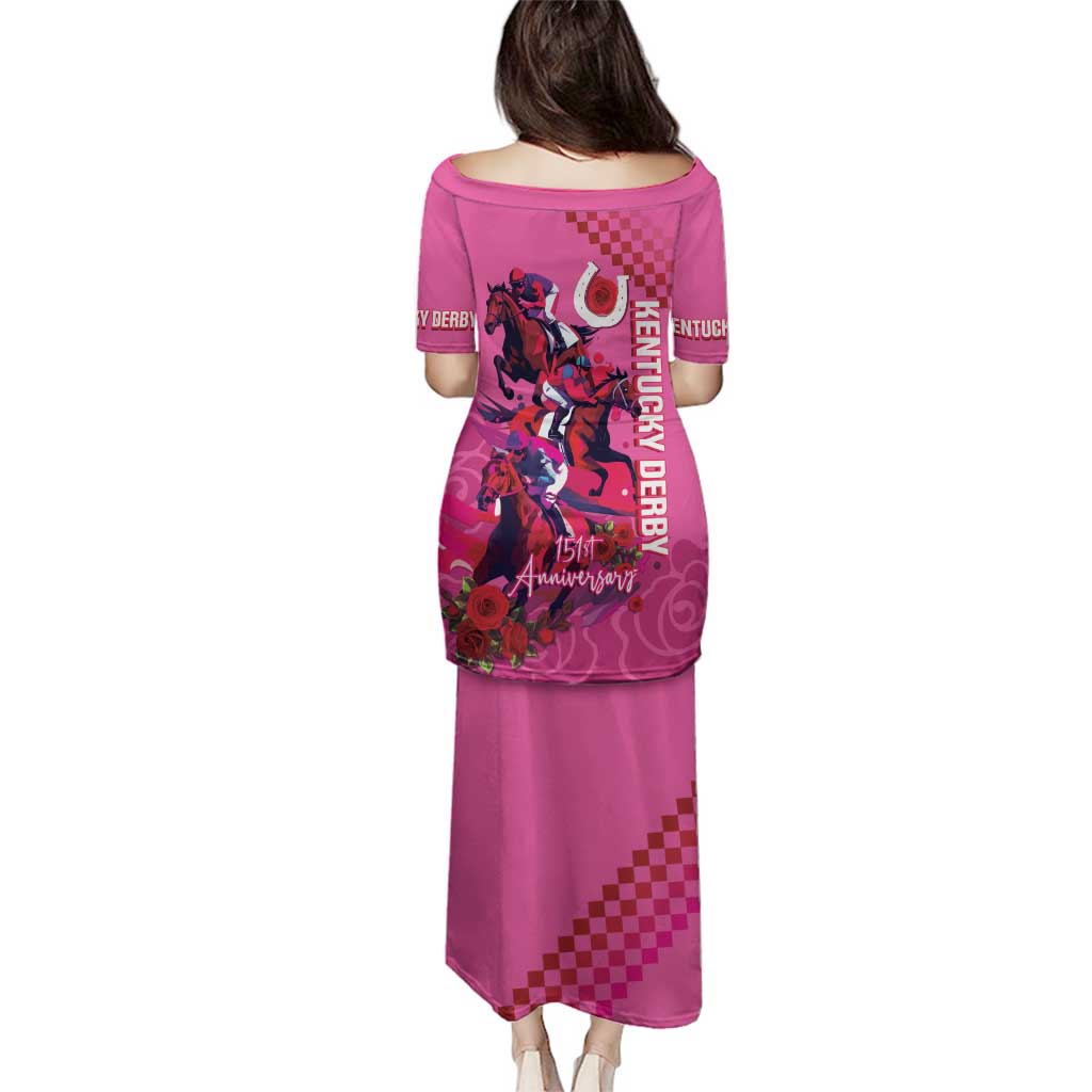 Kentucky Horse Racing Family Matching Puletasi and Hawaiian Shirt 151st Anniversary With Roses - Pink Version LT14