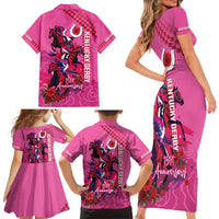 Kentucky Horse Racing Family Matching Short Sleeve Bodycon Dress and Hawaiian Shirt 151st Anniversary With Roses - Pink Version LT14