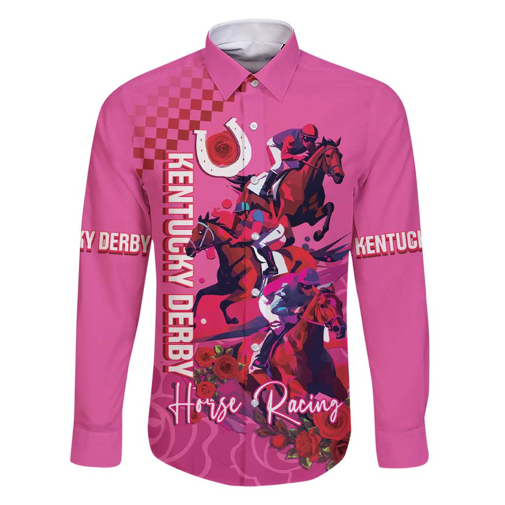 Kentucky Horse Racing Family Matching Short Sleeve Bodycon Dress and Hawaiian Shirt 151st Anniversary With Roses - Pink Version LT14