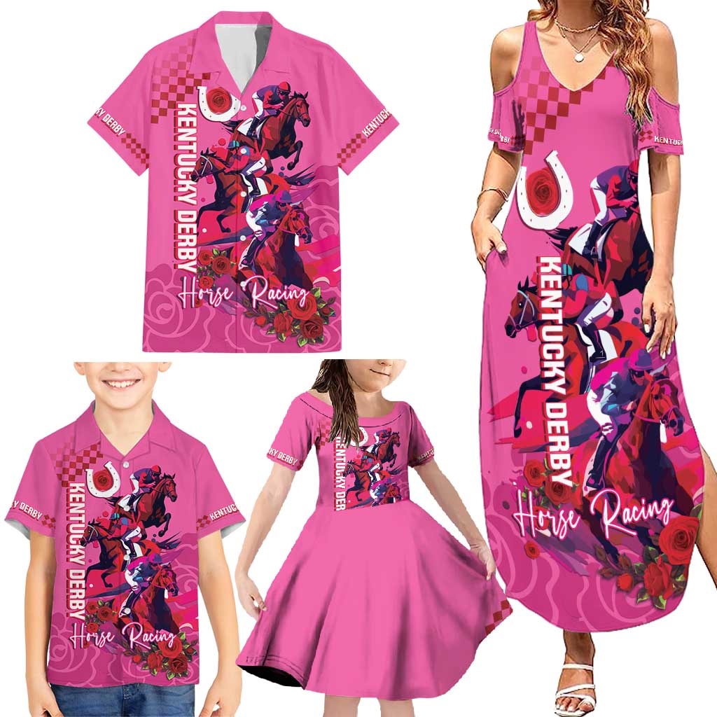 Kentucky Horse Racing Family Matching Summer Maxi Dress and Hawaiian Shirt 151st Anniversary With Roses - Pink Version LT14