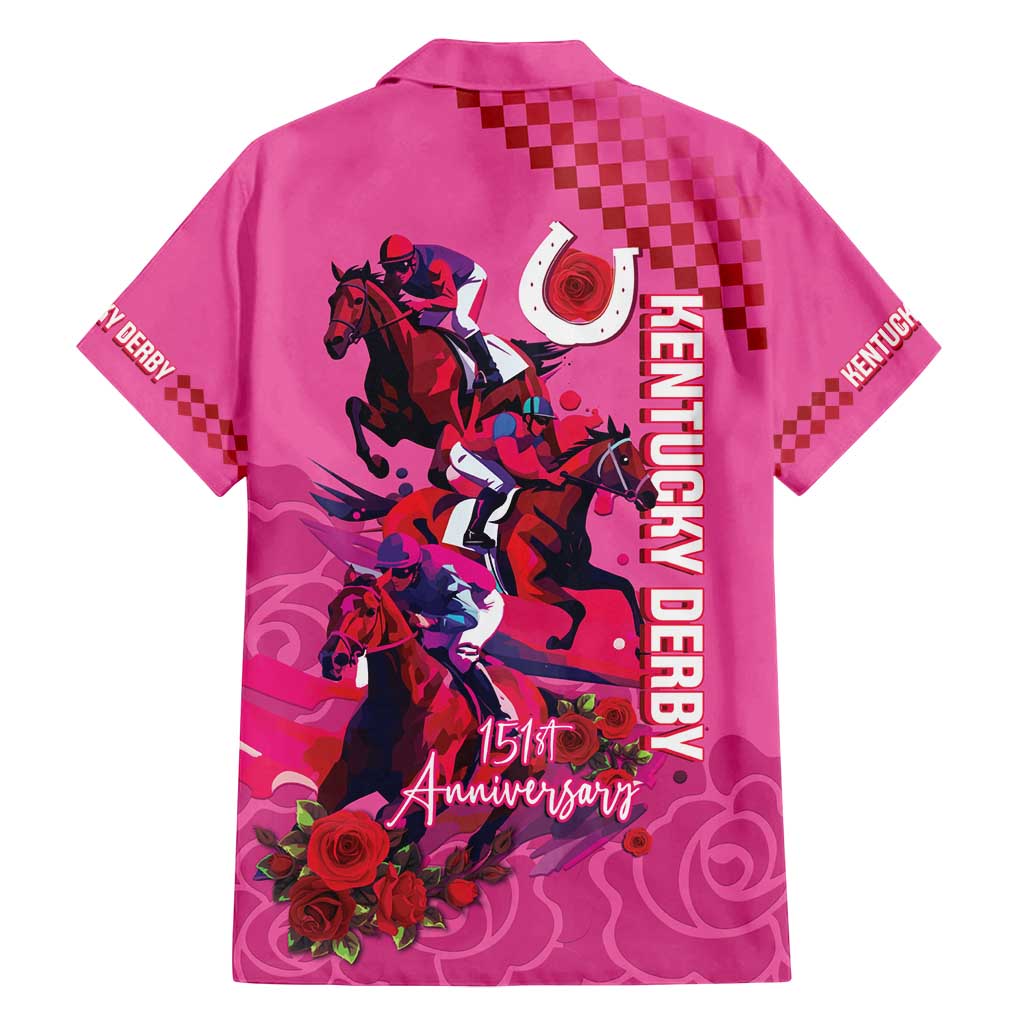 Kentucky Horse Racing Family Matching Summer Maxi Dress and Hawaiian Shirt 151st Anniversary With Roses - Pink Version LT14