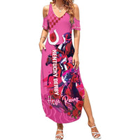 Kentucky Horse Racing Family Matching Summer Maxi Dress and Hawaiian Shirt 151st Anniversary With Roses - Pink Version LT14