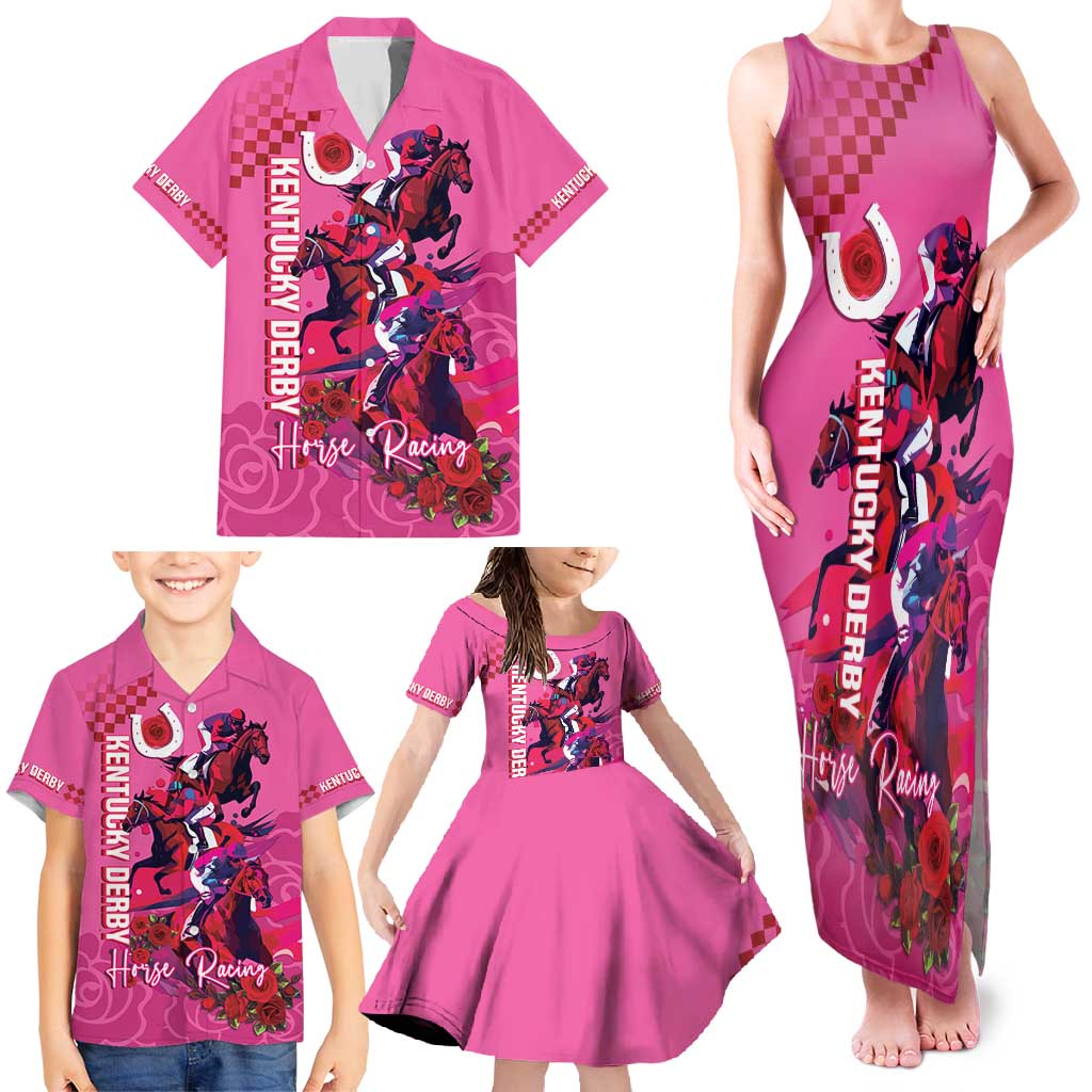Kentucky Horse Racing Family Matching Tank Maxi Dress and Hawaiian Shirt 151st Anniversary With Roses - Pink Version LT14