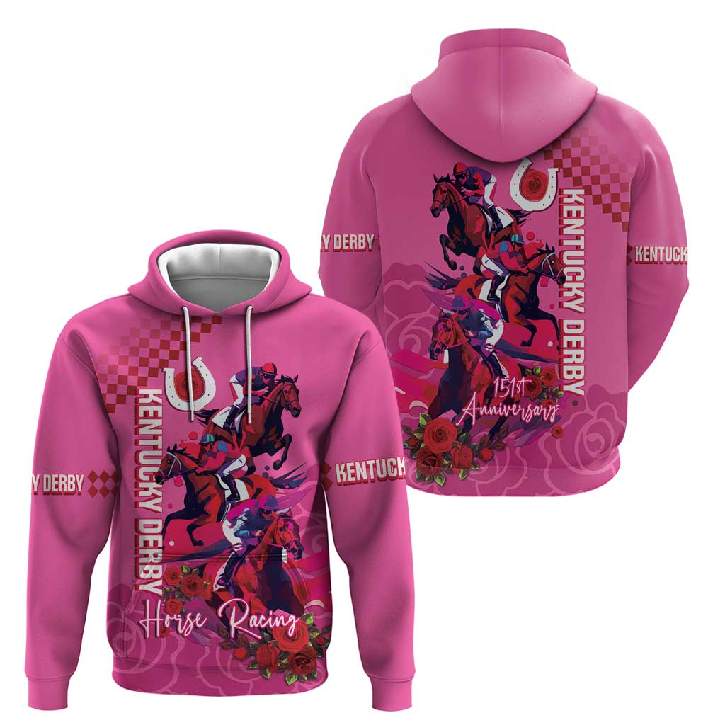 Kentucky Horse Racing Hoodie 151st Anniversary With Roses - Pink Version LT14